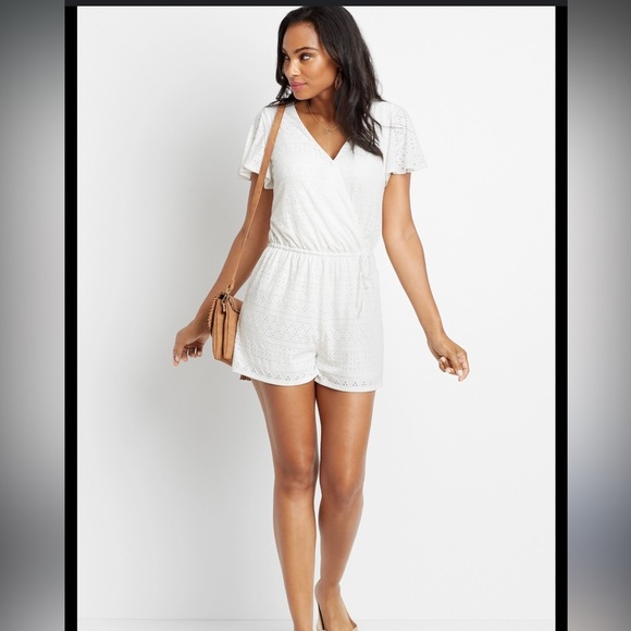 Maurices Pants - Maurice’s White Eyelet Lace Tie Waist Romper